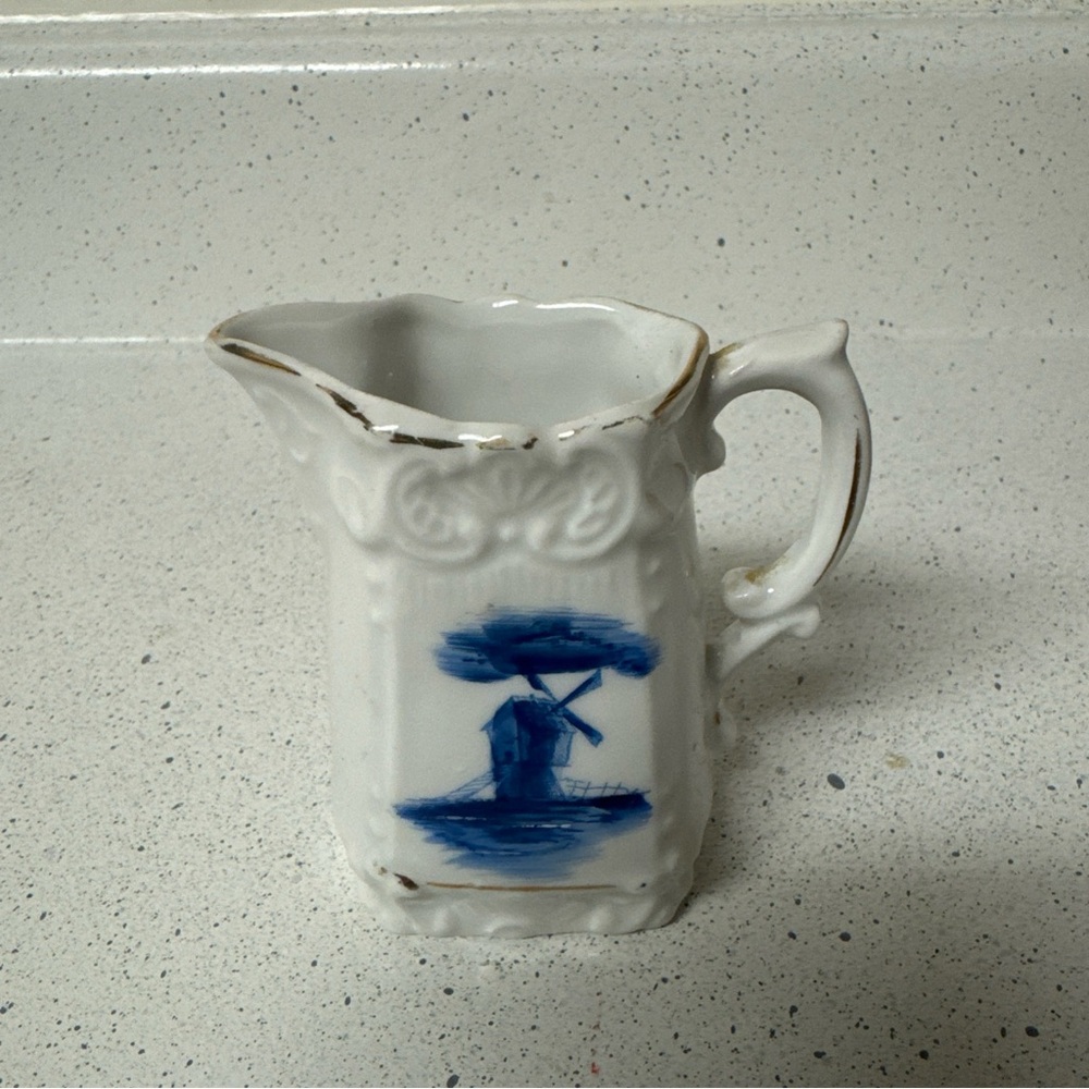 Vintage Small Pitcher/ Creamer Blue & White Windmill Design